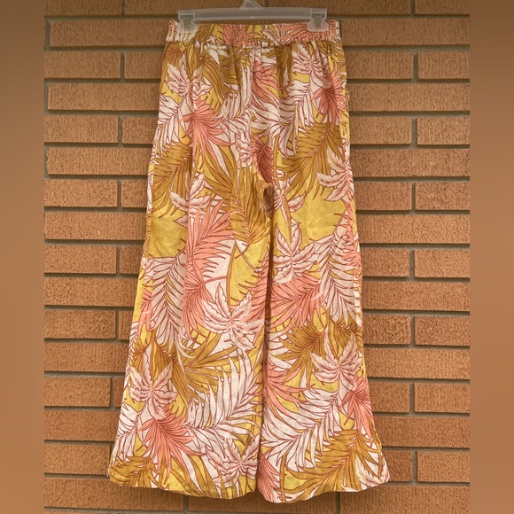 New Tahari Wide Leg Palm Tree Leaf Fern 100% Washable Linen Pants Trousers - Picture 4 of 13